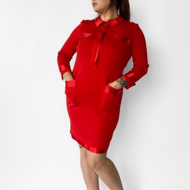 1980s Giorgio Grati Bright Red Collared Dress sz. M-1XL