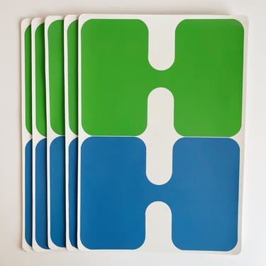 Set of 5 Green + Blue Mod Vinyl Placemats