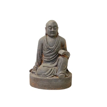 12" Iron Rustic Sitting Lohon Monk Study Reading Meditation Statue ws3621E 