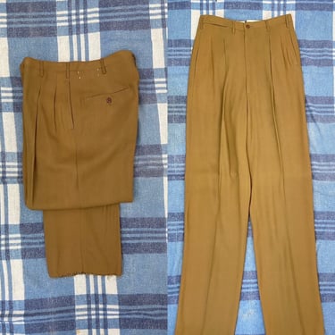 Vintage 1950s Slacks 50s Rayon Pleated Pants Deadstock Mustard 29 Waist 