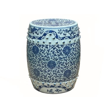 Oriental Blue and White Blossom Flowers Double Coins Porcelain Round Stool Table ws4320E 