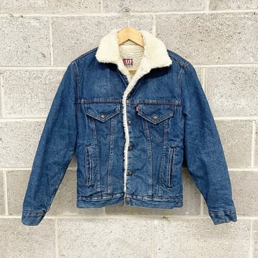 Vintage Levis Denim Jacket Retro 1980s San Francisco + Size 34R + Faux Sherpa Lined + Dark Denim + Trucker + Snap Button + Unisex Apparel 