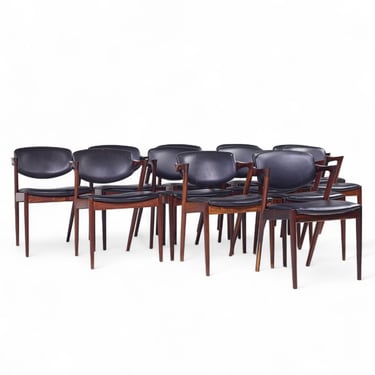 Kai Kristiansen Model 42 Mid Century Danish Rosewood Z Chairs - Set of 12 - mcm 