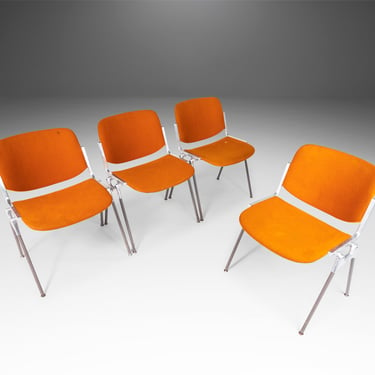 Set of Four (4) Giancarlo Piretti Model 106 Stackable Dining Chairs for Castelli in Burnt Orange Fabric, Italy, c. 1960's 