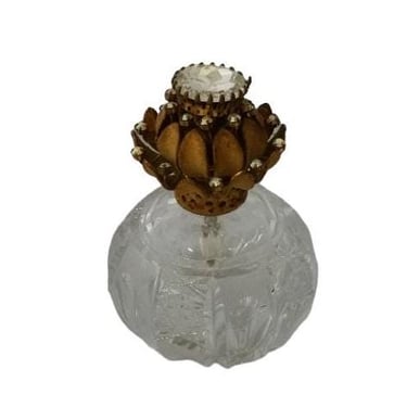 West Germany Cut Glass Jeweled Ormolu Perfume Bottle Irice 