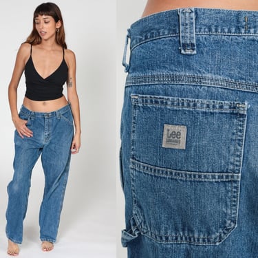 Carpenter Jeans 36 Y2K Lee Denim Cargo Pants High Waisted Retro Mom Jeans Straight Leg Workwear Streetwear Vintage 00sMen's Large 36 x 30 