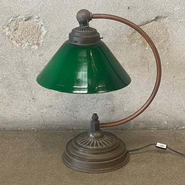 Vintage Brass &amp; Green Glass Adjustable Desk Lamp
