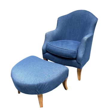 Custom Stroheim Upholstered Classics Denim Chair & Ottoman Chair LY200-9