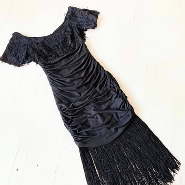1980s Black Fringe Dress 