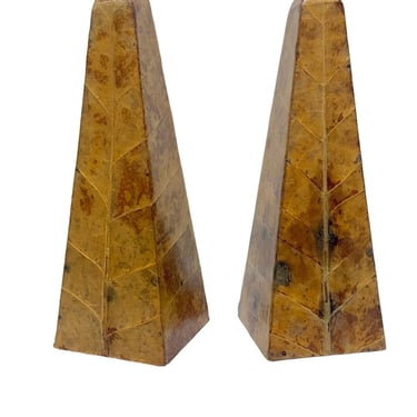Pair Lacquered Tobacco Leaf Obelisk, Giovanni Patrini, Italy 1980