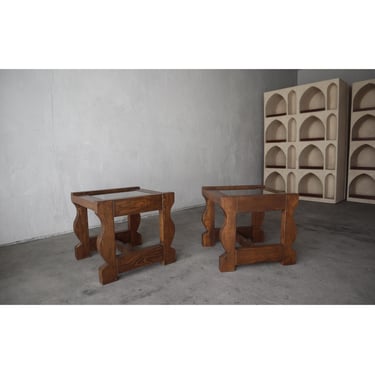 Pair of Rustic European Pine Craftsman Side Tables 