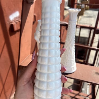 Milk Glass Vase - Checkered 