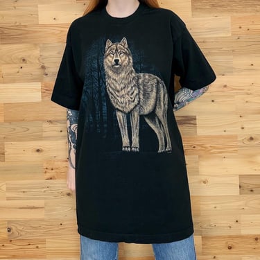 90's Vintage Wolf Nature Tee Shirt T-Shirt 