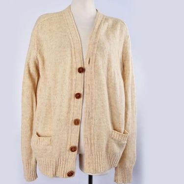 1940's Brown & Johnson Shetland Wool Cardigan Sweater Ivory Cream Natural Men's Gender Neutral, Mid Century, 1950's, B and J Scotland 