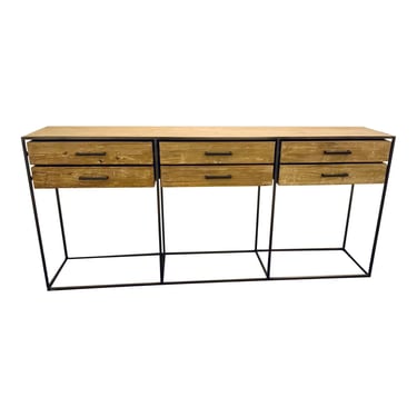 Organic Modern Wood and Iron Six Drawer Console Table