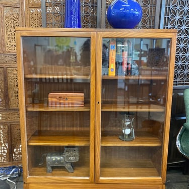 Mid Century Teak Bookcase/Cabinet with Double Glass Doors