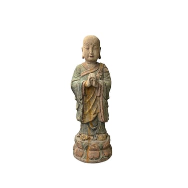 Chinese Rustic Wood Standing Prayer Hands Lohon Monk Statue ws4167E 