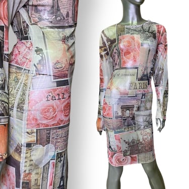 Vintage Sheer Dress with Paris Print Y2K Womens XL 