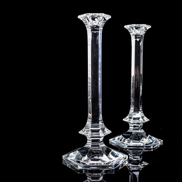 Crystal Candlestick Holders | Elegant Pillar Candle Sticks | Beautiful Dining Room Table Decor | Val St. Lambert 