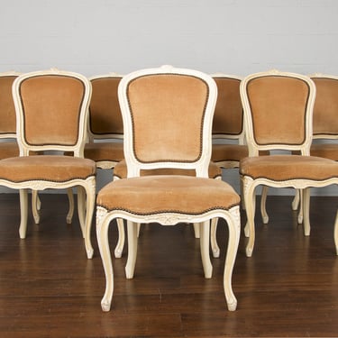 Antique Country French Louis XV Provincial Painted Dining Chairs- Set of 8 