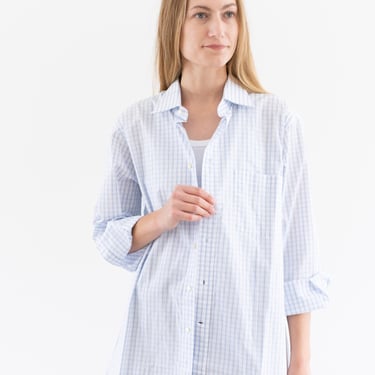 Vintage White Blue Plaid Button up Shirt | Unisex Fioravante Made in Italy Semi Sheer Windowpane 100 Cotton Work Studio Tunic | M L | 