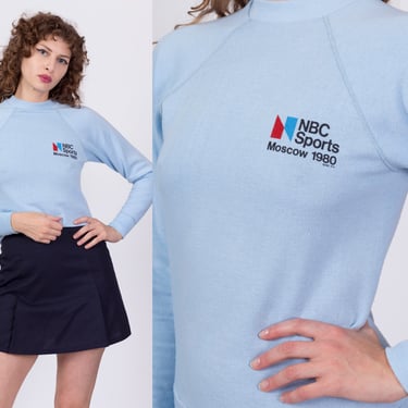 Vintage 1980 Olympics Moscow NBC Sports Sweatshirt - Extra Small | Rare 80s Blue Raglan Pullover 