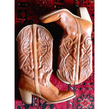 Vintage Dingo Cowgirl Boots - Light Brown Leather - Heeled Boots - Cowboy Boots, Western Wear 