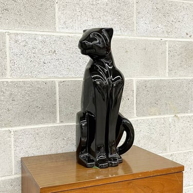 Vintage Statue Retro 1980s Black Panther + Contemporary + Ceramic + 21 Inches Tall + Cat + Large Size + Sculpture + MCM + Home Decor 