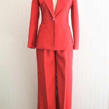 1970s - NWT - Women's 2-Piece Suit - Coral - Linen look Rayon - Estimated Size S 