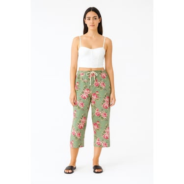 Ralph Lauren pants y2k vtg green pink floral cotton cropped capris 