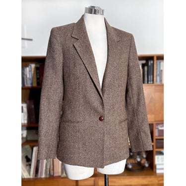 70's Tweed Blazer Jacket Brown Beige Wool 1980's, 1970's Womens Classic Suit Jacket Coat Fitted English Preppy 