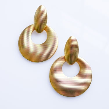 Vintage 1990s Large Gold Doorknocker Earrings | 1980s/90s Goldtone Statement Earrings 