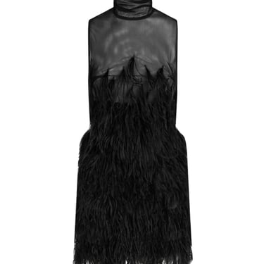 The Attico Women Black Feather-Embroidered Tulle Mini Dress