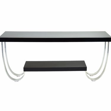 Vintage 1980’s Modern Aluminum Black Lacquer Console Hall Sofa Table 