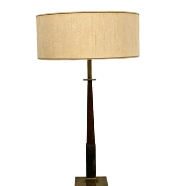 Vintage Mid Century Modern Gerald Thurston Lightolier Table Lamp Walnut Brass 