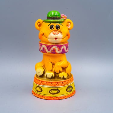 Vintage Chalkware Circus Lion Coin Bank | 1960s or 1970s Retro Piggy Bank Hand Painted Fluorescent Figurine 