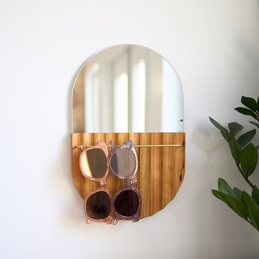 Fluted Collection - Okulary Eyewear Organizer | Wall Organization Eyewear Holder With Mirror For House Storage Sunglass Display 