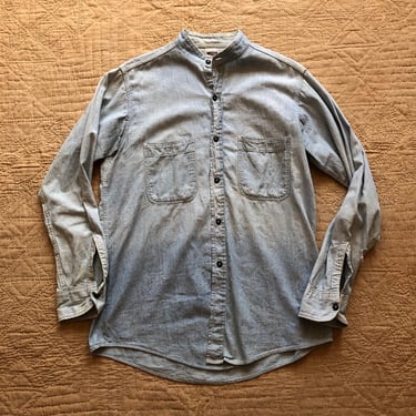 50s Penney’s Compass Chambray Band Collar Shirt Medium Large 