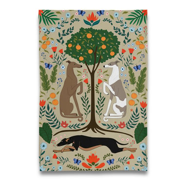 Greyhounds and Botanicals Tea Towel