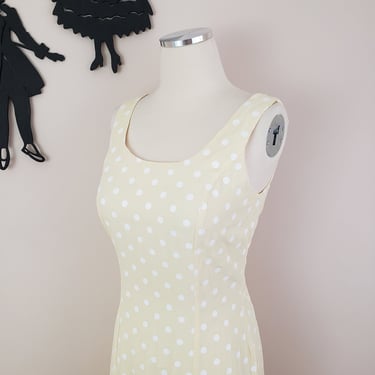 Vintage 1980's Polka Dot Dress / 90s Yellow Mini Dress S 