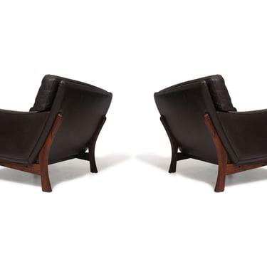 Mid-century Scandinavian Brown Leather and Rosewood Lounge Chairs