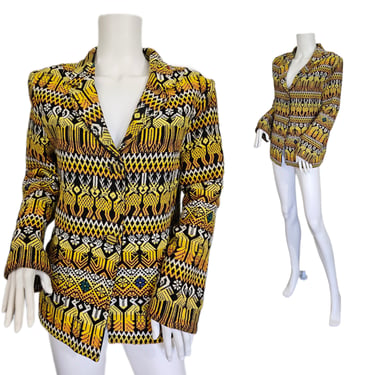 1960's Yellow Black Woven Guatemalan Cotton Chore Coat I Jacket I Sz Lrg 