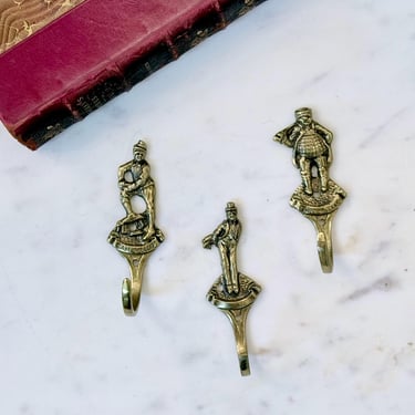 Charles Dickens Brass Coat Hooks Set of Three Sam Weller Tony Weller The Pickwick Papers Mr Pickwick by Peerage Brass of England Early 1900s 