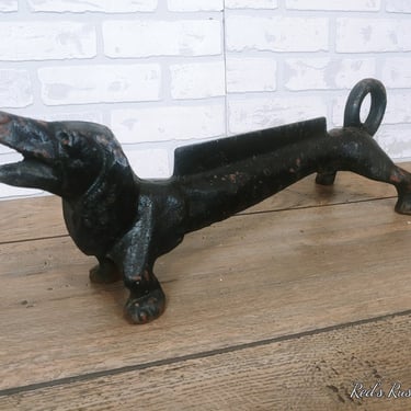 Vintage Cast Iron Black Dog Dachshund Basset Hound Boot Scraper Door Stop 