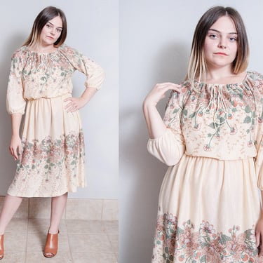Vintage 1970's | Floral | Printed | Patterned | Bohemian | Dress | M 