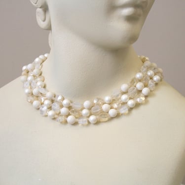 1950s White Bead Multi-Strand Necklace 