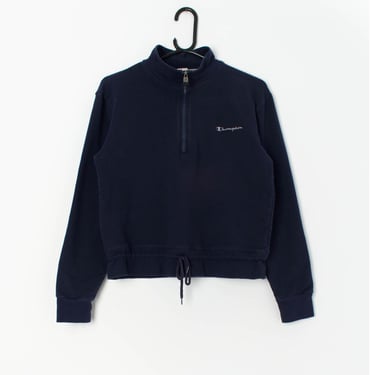 Vintage quarter zip cropped Champion sweatshirt in navy - Small 