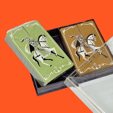 Vintage Double Deck of Cards Retro 1960s Mid Century Modern + APC + DEADSTOCK/sealed + Knights on Horses + Set of 2 + In Case + Game Night 