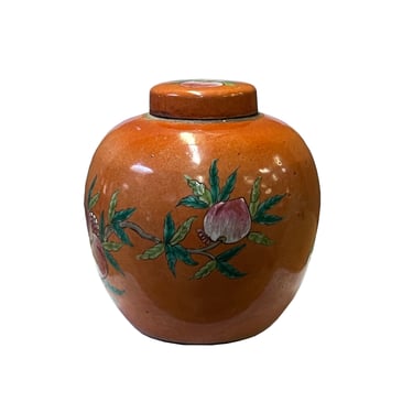 Oriental Orange Base Flower Peach Graphic Small Porcelain Round Jar ws2608E 