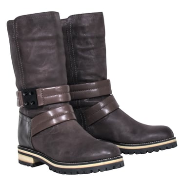 Aquatalia - Brown Leather Ankle Strap Short Boots Sz 6.5
